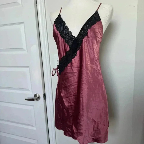 La  Senza Burgundy Lace Trim Satin Chemise Slip Dress S - Picture 3 of 6